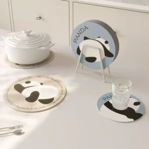 WPLSCS000306-0309-01 Vintage Minimalist Cute Panda Coaster Table Mat
