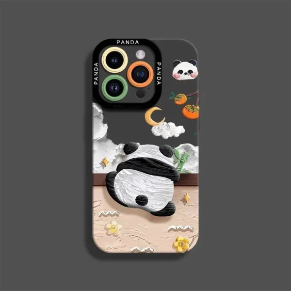 WPASPC000593 Panda Climbing Wall Silicone Apple iPhone Case Black