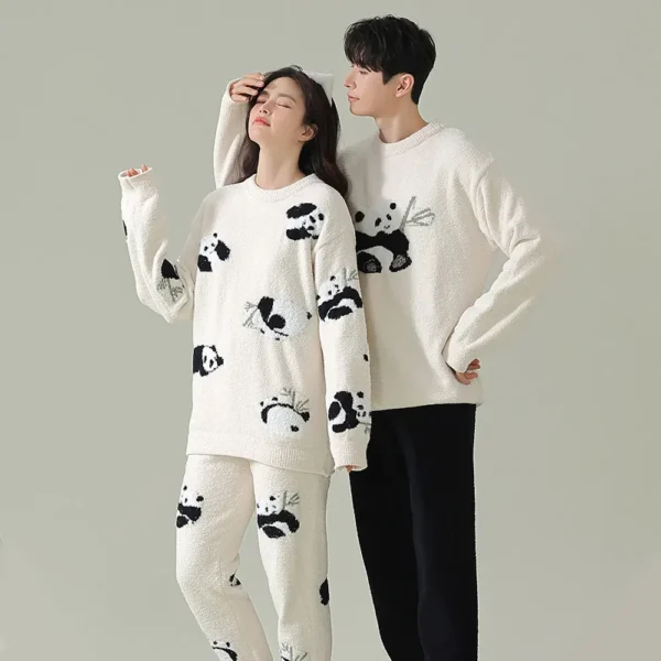 WPCTPM000246-0253-01 Warm Half-Fleece Pajama Couple Casual Panda Loungewear Set