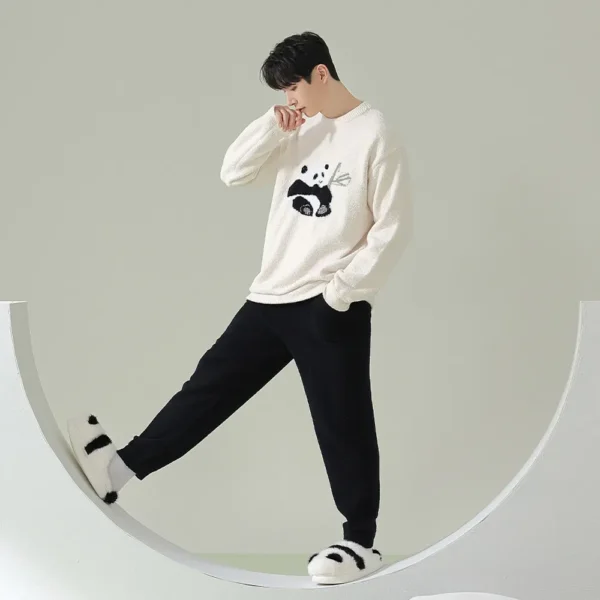 WPCTPM000246-0253-04 Warm Half-Fleece Pajama Couple Casual Panda Loungewear Set