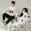 WPCTPM000246-0253-05 Warm Half-Fleece Pajama Couple Casual Panda Loungewear Set