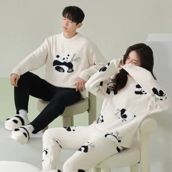 WPCTPM000246-0253-05 Warm Half-Fleece Pajama Couple Casual Panda Loungewear Set