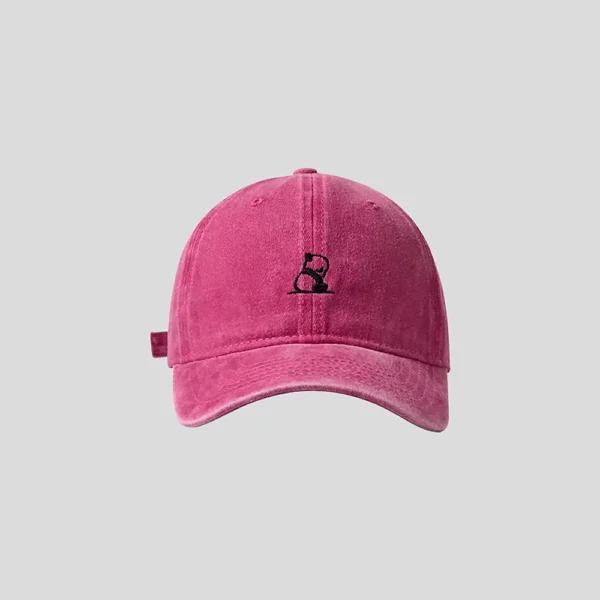 Washed Denim Panda Embroidery Baseball Cap Fuchsia
