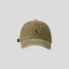 Washed Denim Panda Embroidery Baseball Cap Khaki