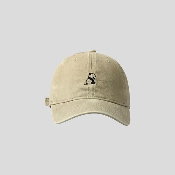 Washed Denim Panda Embroidery Baseball Cap Off-White