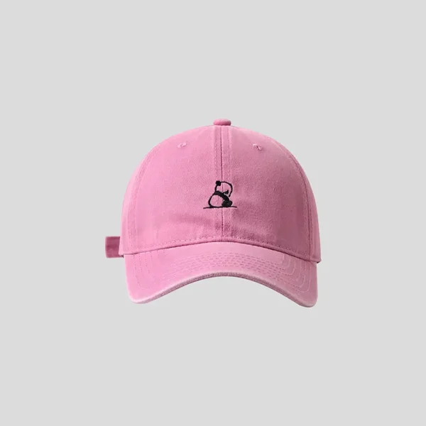 Washed Denim Panda Embroidery Baseball Cap Pink