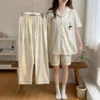 WPCTPM000230-0233-03 Women's Cotton 3-Piece Pajama Set Minimalist Panda Pattern