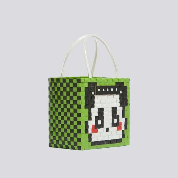 WPBGWB000228-02 Abstract Geometric Cartoon Panda Woven Basket Trendy Tote Bag