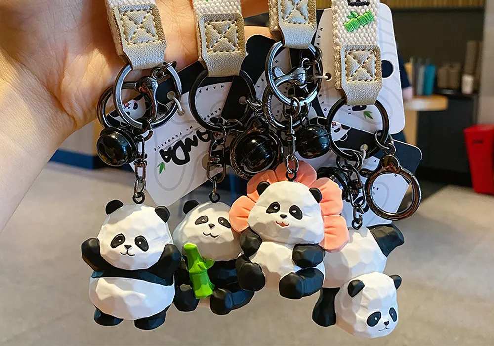 product 3 Original Panda Decorative Keychain Wooden Carving Style Decor