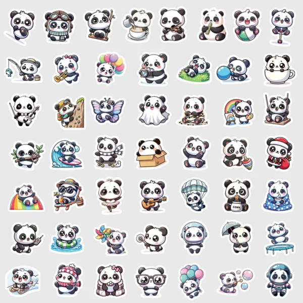 WPDCSK000286-05 Cartoon Panda Waterproof Sticker 50 Pieces Set Laptop Journal