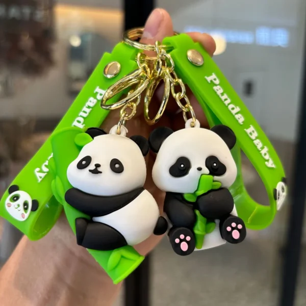 Cartoon Panda with Bamboo Keychain Adorable Pendant