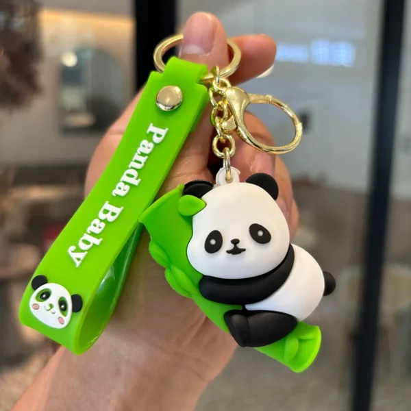 Cartoon Panda with Bamboo Keychain Adorable Pendant