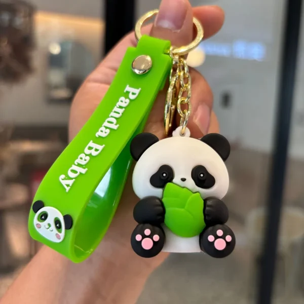 Cartoon Panda with Bamboo Keychain Adorable Pendant