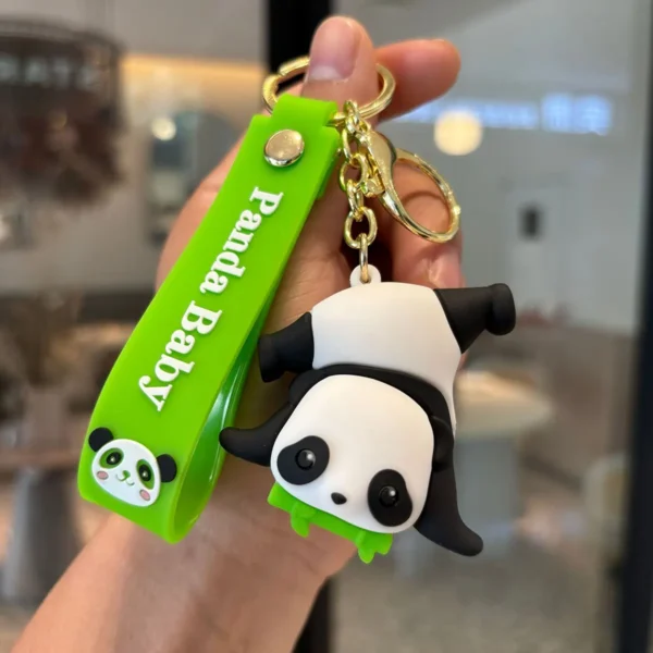 Cartoon Panda with Bamboo Keychain Adorable Pendant