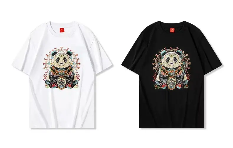 Ethnic Style Embroidered Panda Vintage Short-Sleeve T-shirt