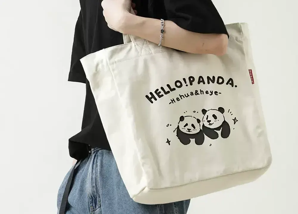 Panda Hua Hua and He Ye Print Canvas Tote Bag Shopping Bag