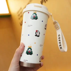 WPLSCPTM0368-02 Christmas Panda Insulated Coffee Mug Ceramic Liner Thermos