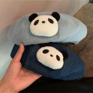 WPCTHABR0722-0724-01 Cute Panda Design Denim Beret for Women Face-Slimming Hat