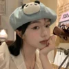 Cute Panda Design Denim Beret for Women Face-Slimming Hat