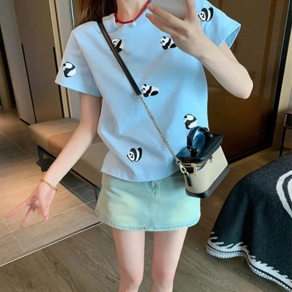 WPCTTS000717-0721-02 Cute Panda Pattern Casual Short Sleeve T-Shirt for Women