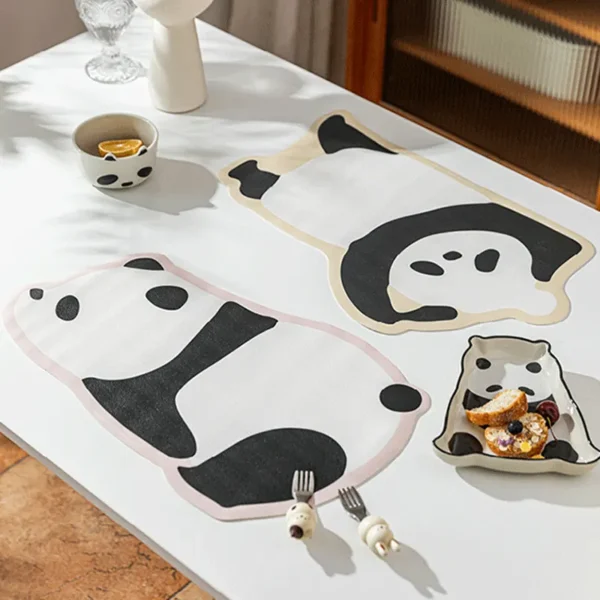 WPLSCS000371-02 Cute Panda Shaped Placemat Waterproof Desk Mat 2-Pcs Set
