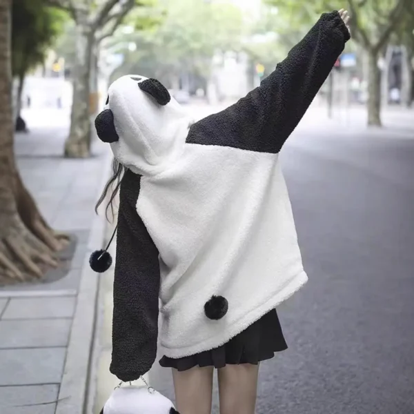 WPCTSS000740-0743-01 Cute Panda Shaped Sherpa Fleece Zip-Up Hoodie for Women