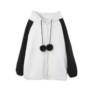 WPCTSS000740-0743-02 Cute Panda Shaped Sherpa Fleece Zip-Up Hoodie for Women