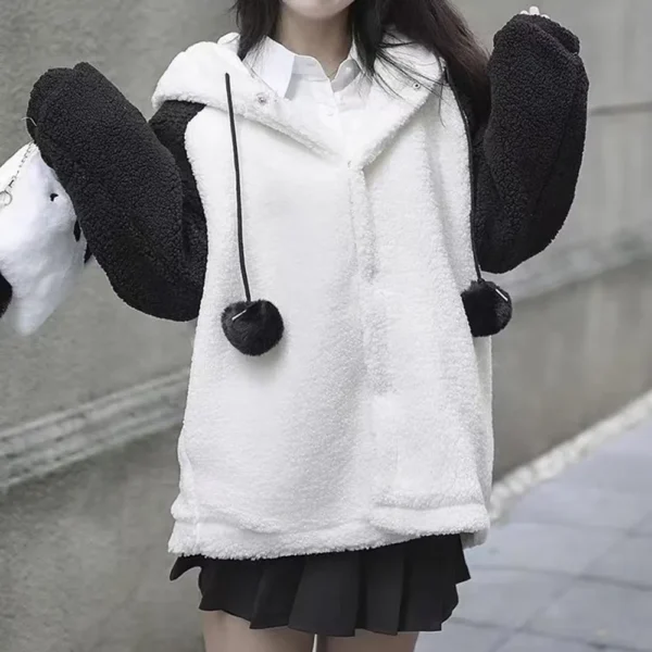 WPCTSS000740-0743-03 Cute Panda Shaped Sherpa Fleece Zip-Up Hoodie for Women