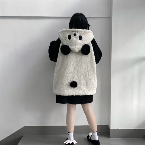 WPCTSS000740-0743-04 Cute Panda Shaped Sherpa Fleece Zip-Up Hoodie for Women