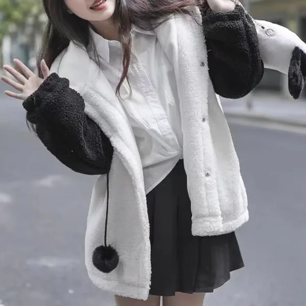 WPCTSS000740-0743-05 Cute Panda Shaped Sherpa Fleece Zip-Up Hoodie for Women