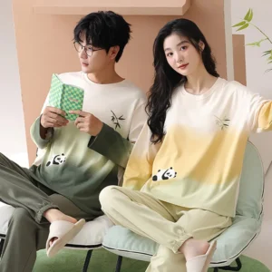 Gradient Color Long-Sleeve Pajama Cartoon Panda Loungewear