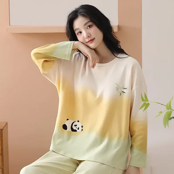 WPCTPM000744 Gradient Color Long-Sleeve Pajama Cartoon Panda Loungewear Women