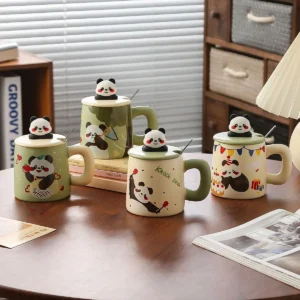 Hand-Painted Panda Ceramic Mug Cute Retro Coffee Cup
