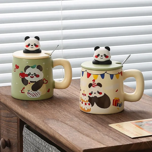 WPLSCPMU0363-0366-02 Hand-Painted Panda Ceramic Mug Cute Retro Coffee Cup
