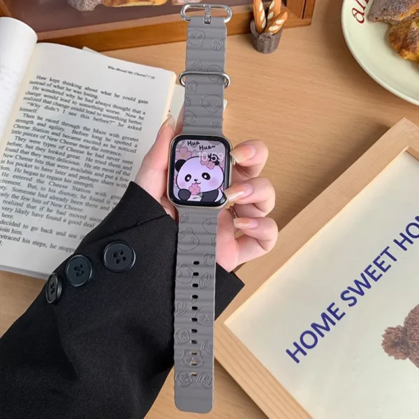 WPASWB001188 Laser-Engraved Panda Pattern Silicone Apple Watch Band Gray