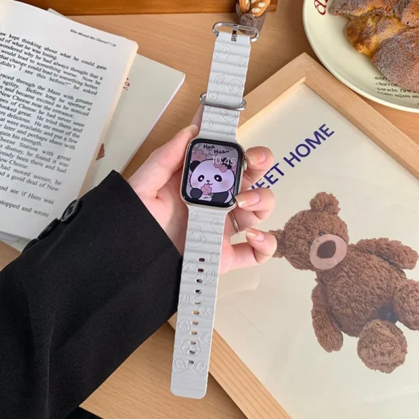 WPASWB001178 Laser-Engraved Panda Pattern Silicone Apple Watch Band Starlight