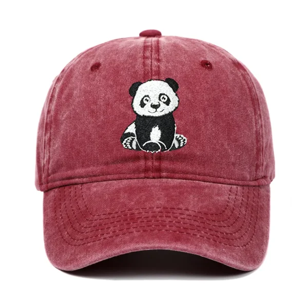 Panda Embroidery Baseball Cap Snapback Casual Sun Hat Red