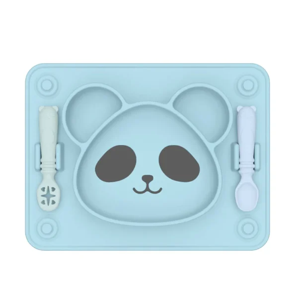 WPHHTB000286 Panda-Shaped Baby Silicone Feeding Plate Set Baby Tableware Blue