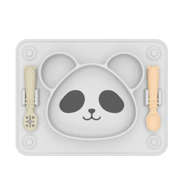 WPHHTB000285 Panda-Shaped Baby Silicone Feeding Plate Set Baby Tableware Off-White