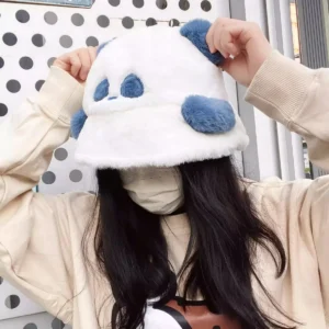 Plush Thick Winter Cute Panda Shaped Bucket Hat for Women
