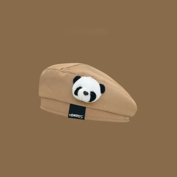 WPCTHABR0736 Sweet Cute Panda Beret for Women Fashionable Versatile Hat Khaki