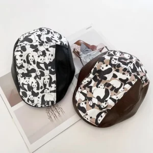 WPCTHABR0732-0733-01 Vintage Patchwork Panda Design Beret Street Fashion Hat
