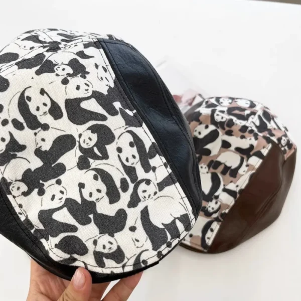WPCTHABR0732-0733-04 Vintage Patchwork Panda Design Beret Street Fashion Hat