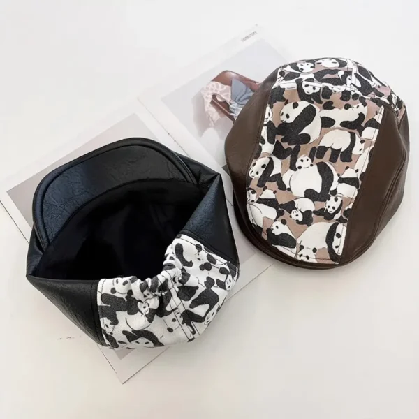 WPCTHABR0732-0733-06 Vintage Patchwork Panda Design Beret Street Fashion Hat